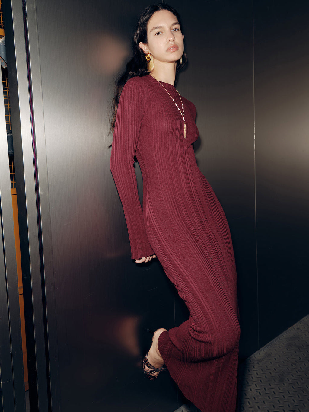 Slim Fit Uzun Kollu Maxi Triko Elbise