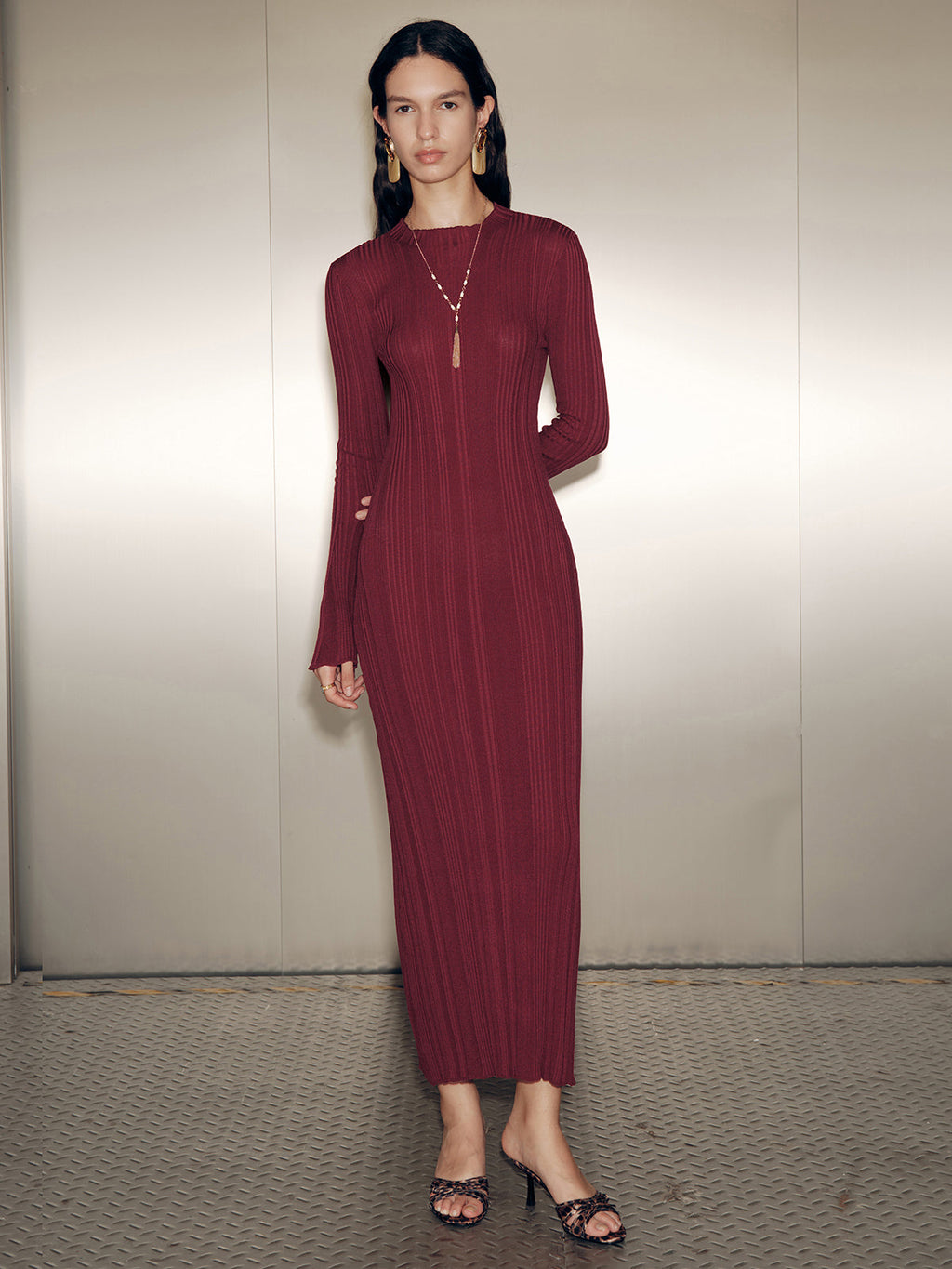 Slim Fit Uzun Kollu Maxi Triko Elbise