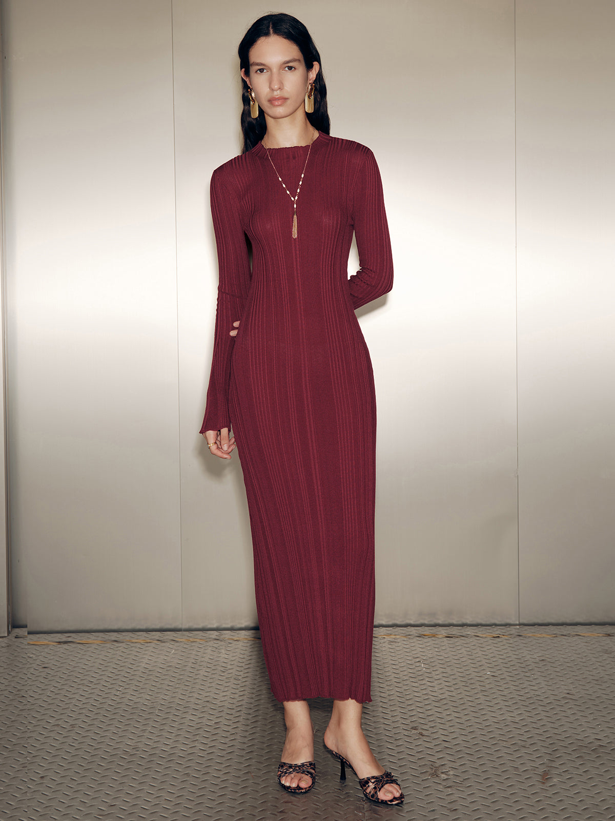 Slim Fit Uzun Kollu Maxi Triko Elbise