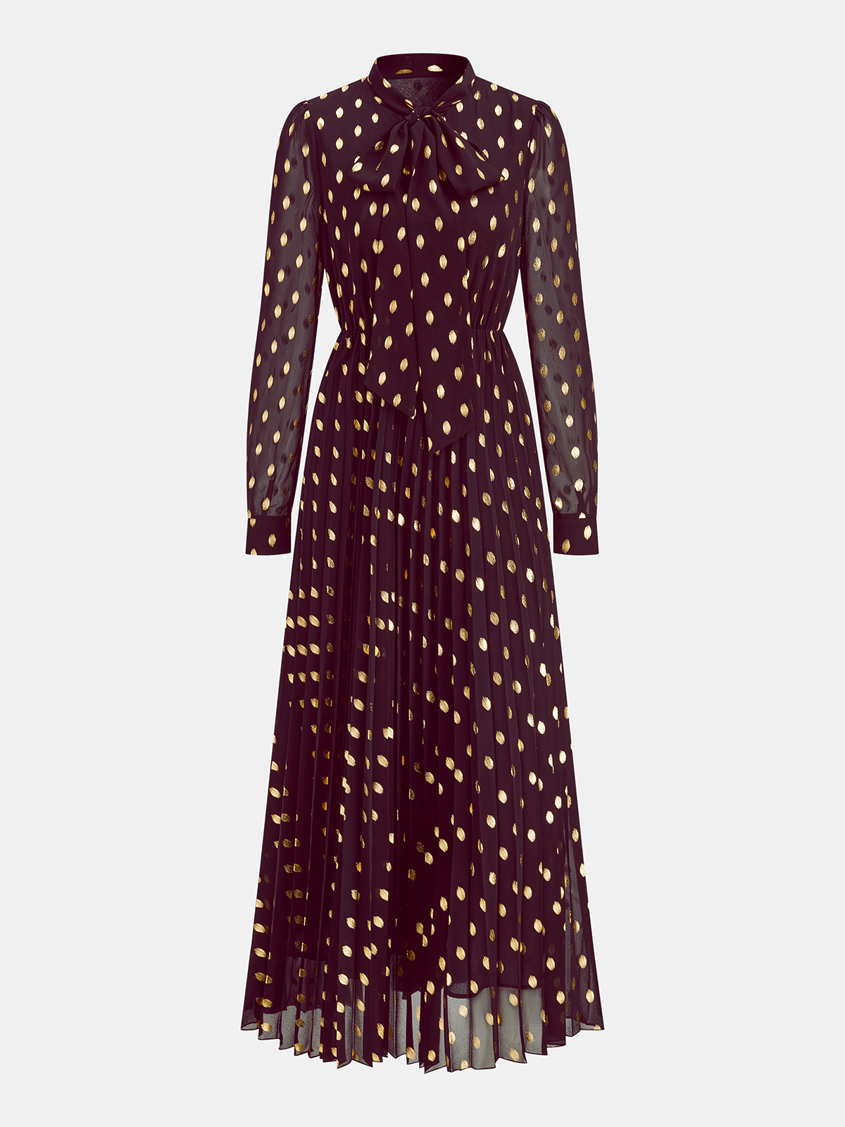 Uzun Sleeves Folyo Puantiyeli A Kesim Maxi Elbise
