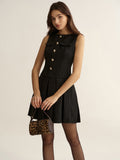 Metal Detaylı Tüvit Pileli Mini Elbise