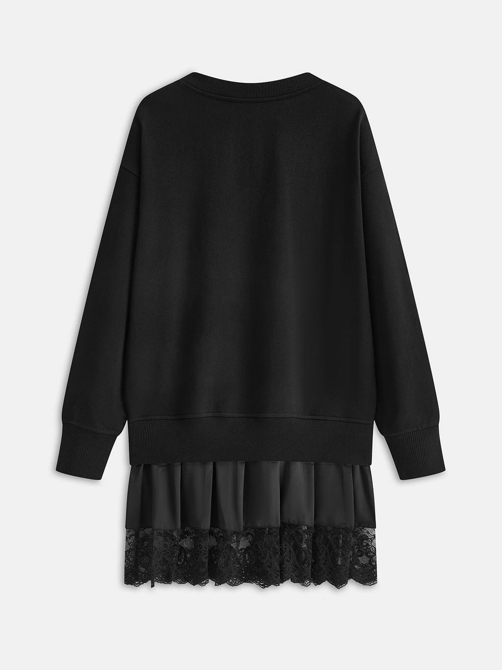 Pileli Etek Uçlu Dantel Biyeli Sweatshirt Elbise