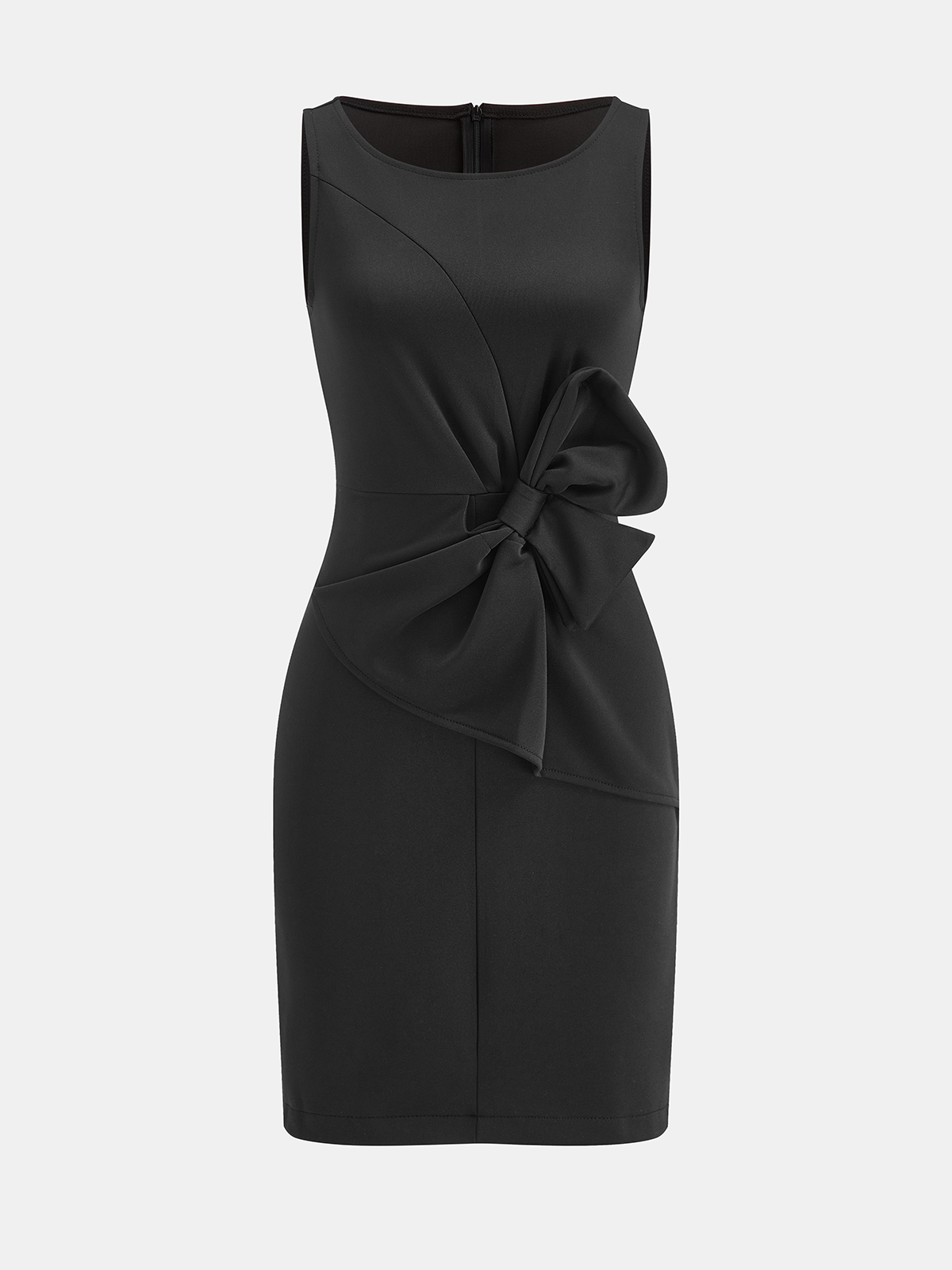 Fiyonk Aksesuarlı Kolsuz Dar Kesim Elbise