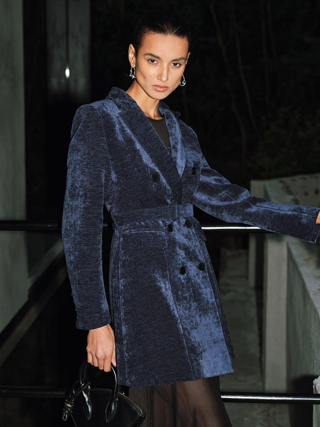 Kadife Kruvaze Kemerli Blazer Elbise