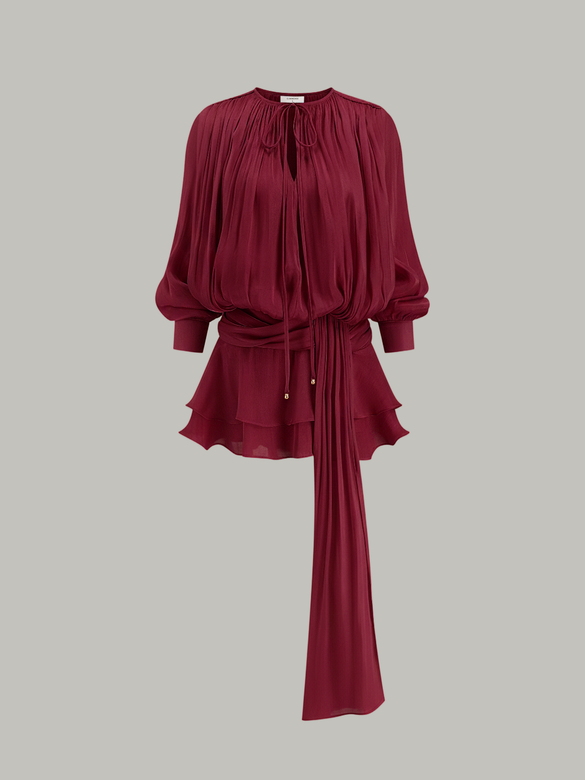 Yarı Transparan Katlı Draped Belden Bağlamalı Mini Elbise