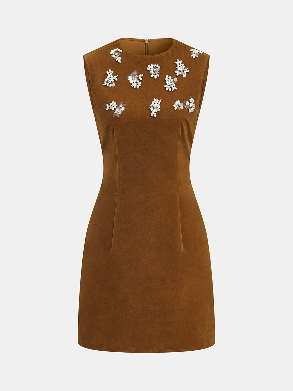 Kadife Kolsuz Kristal Embellishments Mini Elbise