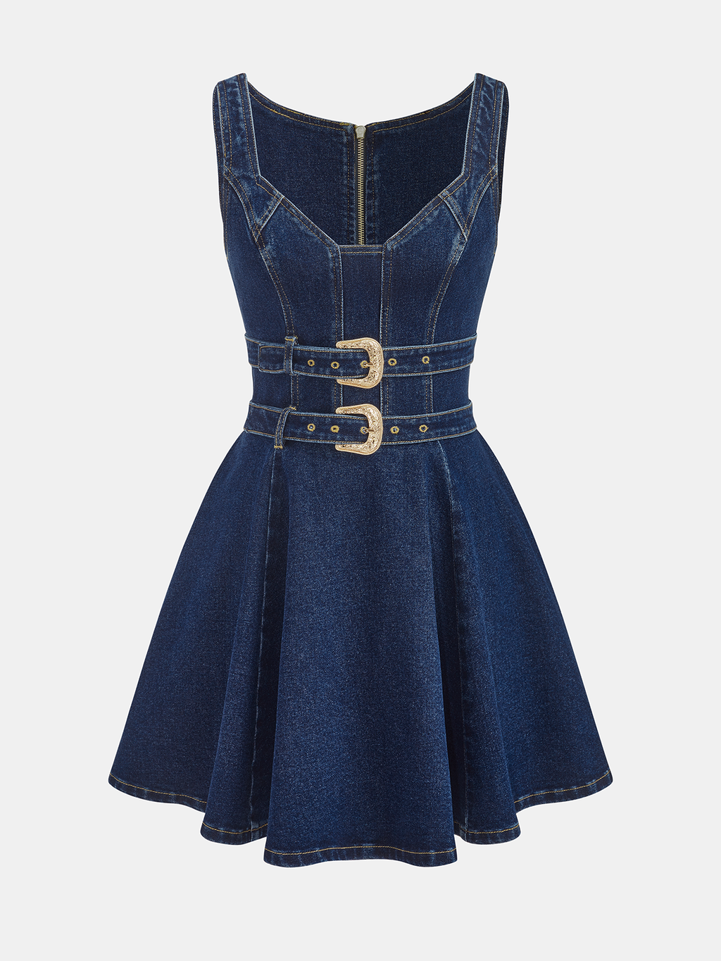 Denim Çift Tokalı Mini Elbise