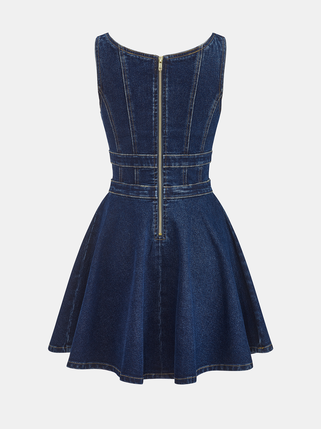 Denim Çift Tokalı Mini Elbise