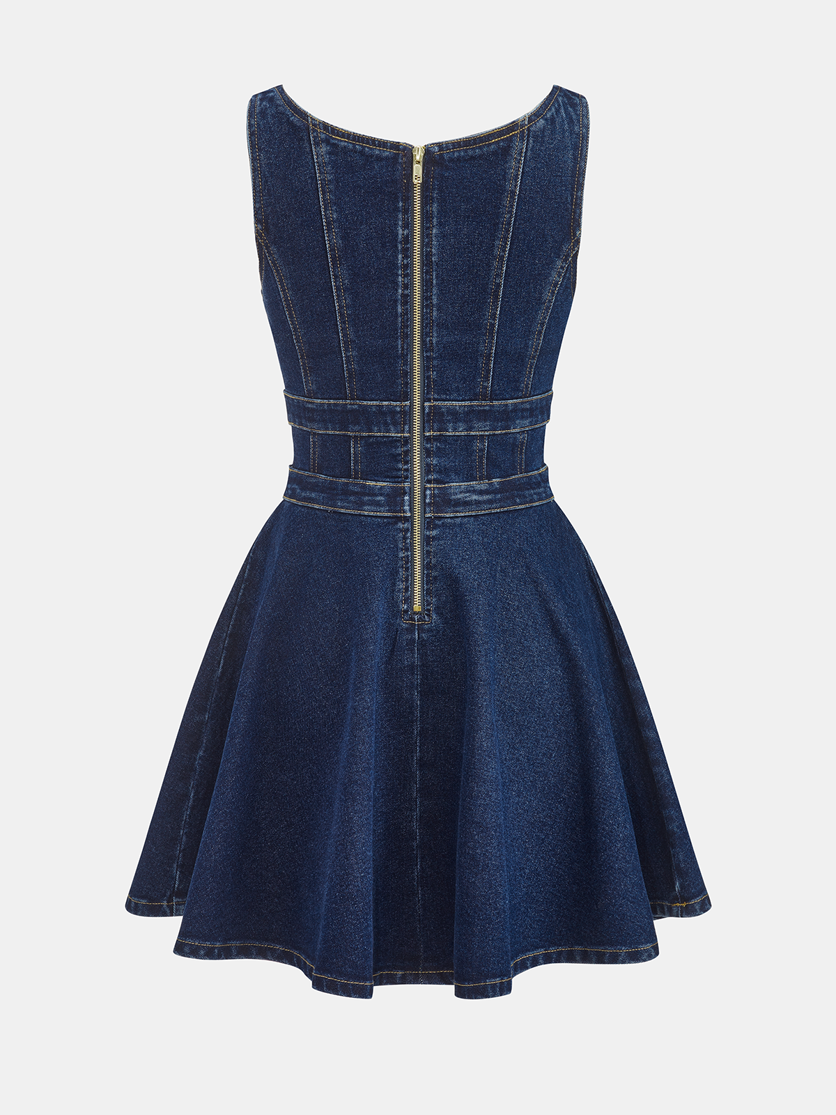 Denim Çift Tokalı Mini Elbise