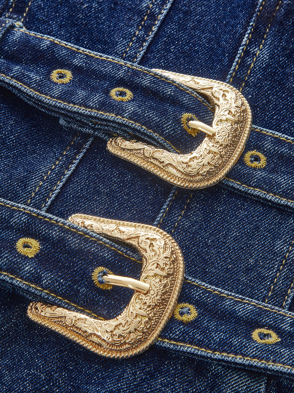 Denim Çift Tokalı Mini Elbise