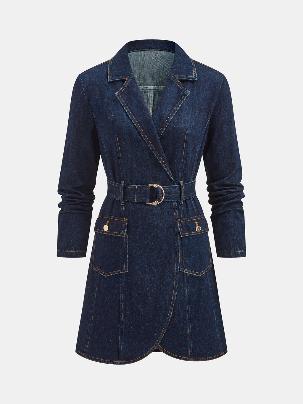 Kemerli Denim Blazer Elbise