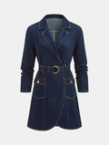 Kemerli Denim Blazer Elbise