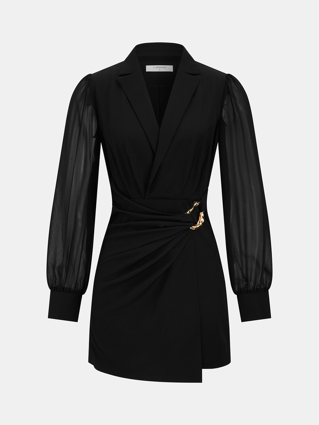 Transparan Kollu Metal Tokalı Blazer Elbise