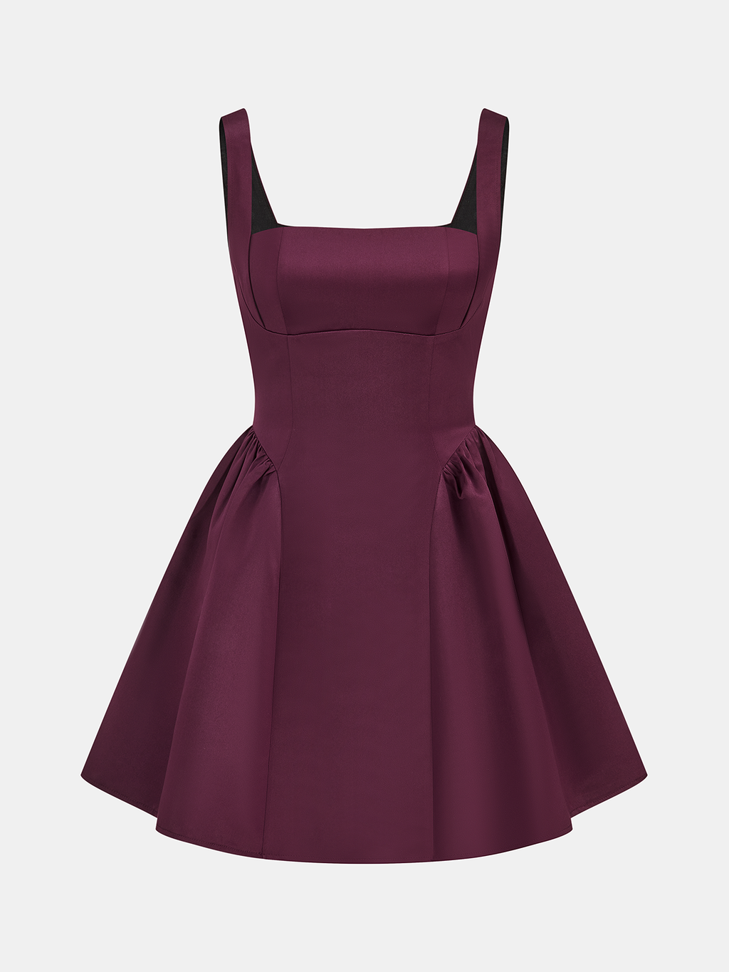 Kare Yaka Saten Kloş Mini Elbise