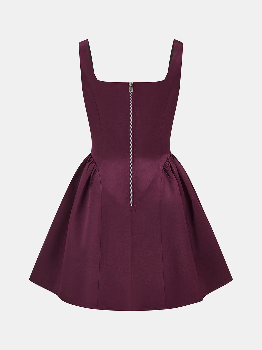 Kare Yaka Saten Kloş Mini Elbise