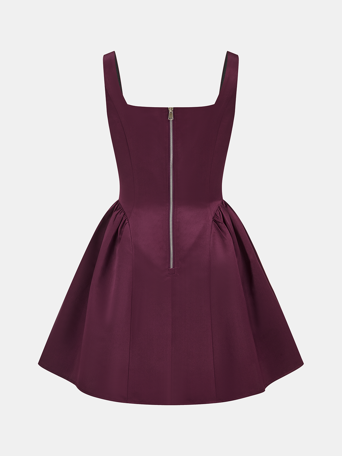 Kare Yaka Saten Kloş Mini Elbise