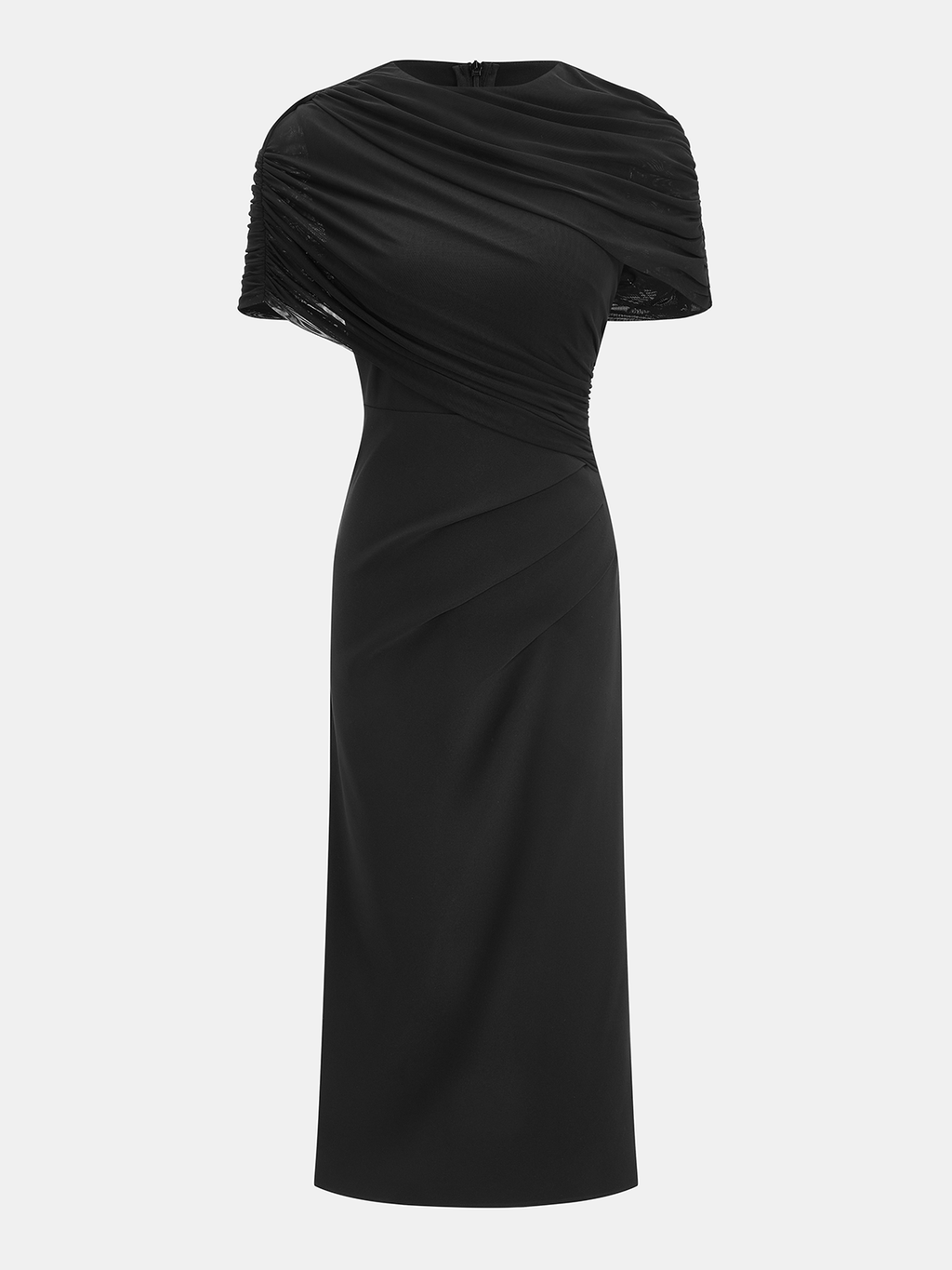 Draped File Pelerin Kollu Maxi Elbise