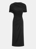 Draped File Pelerin Kollu Maxi Elbise