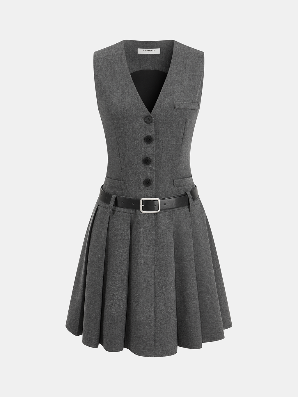 Kemerli Kolsuz Pileli Blazer Elbise