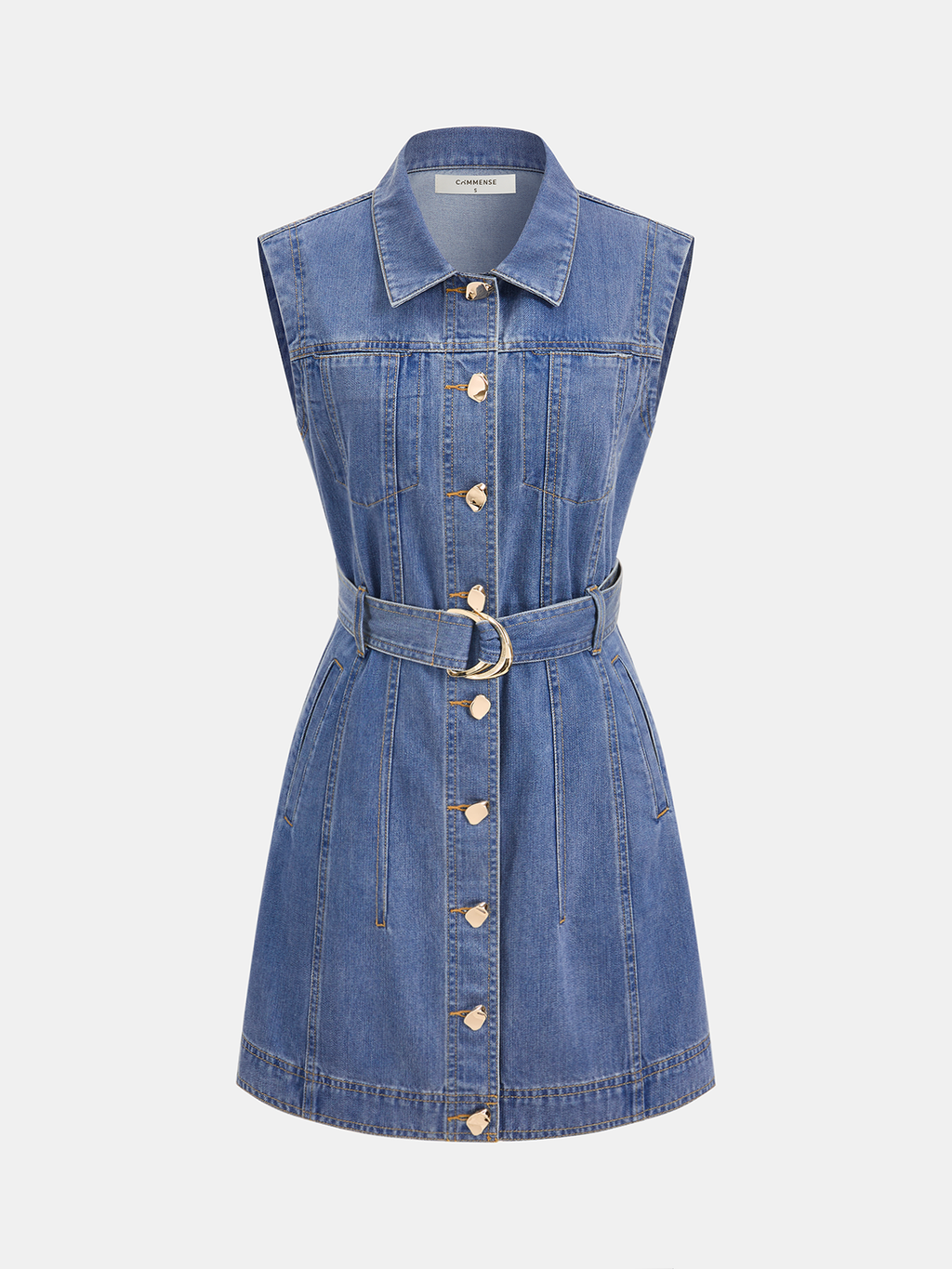 Kemerli Denim Kolsuz Gömlek Elbise