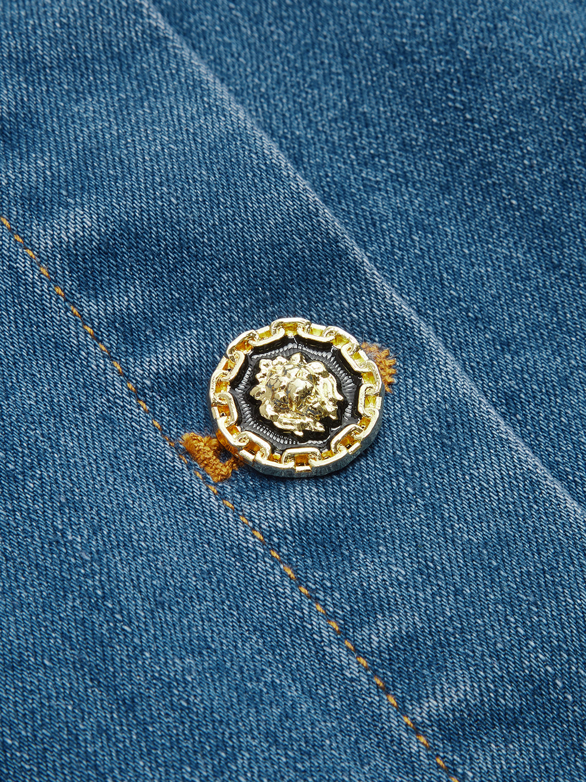 Denim Halter Yaka Önden Düğmeli Maxi Elbise