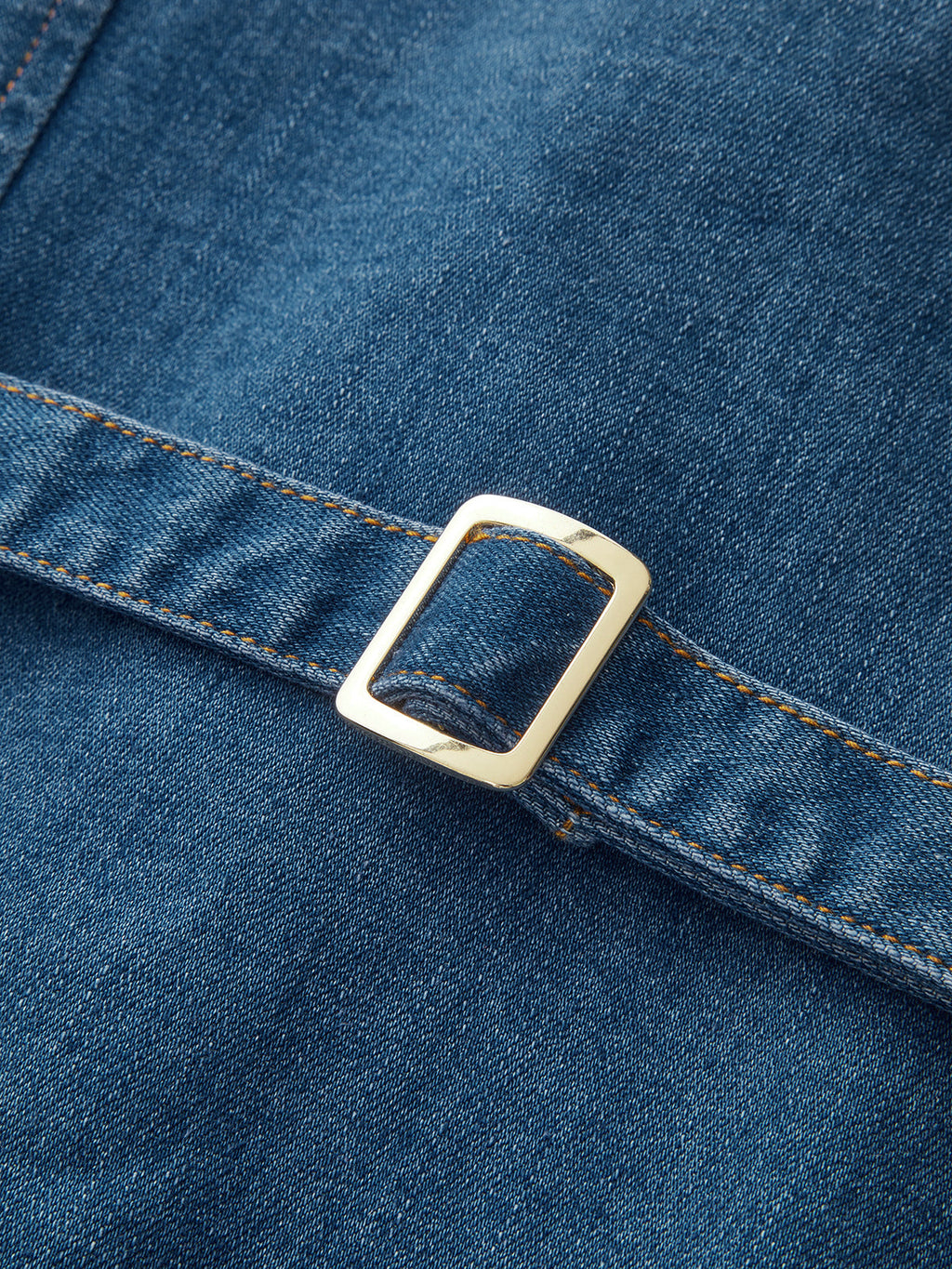 Denim Halter Yaka Önden Düğmeli Maxi Elbise