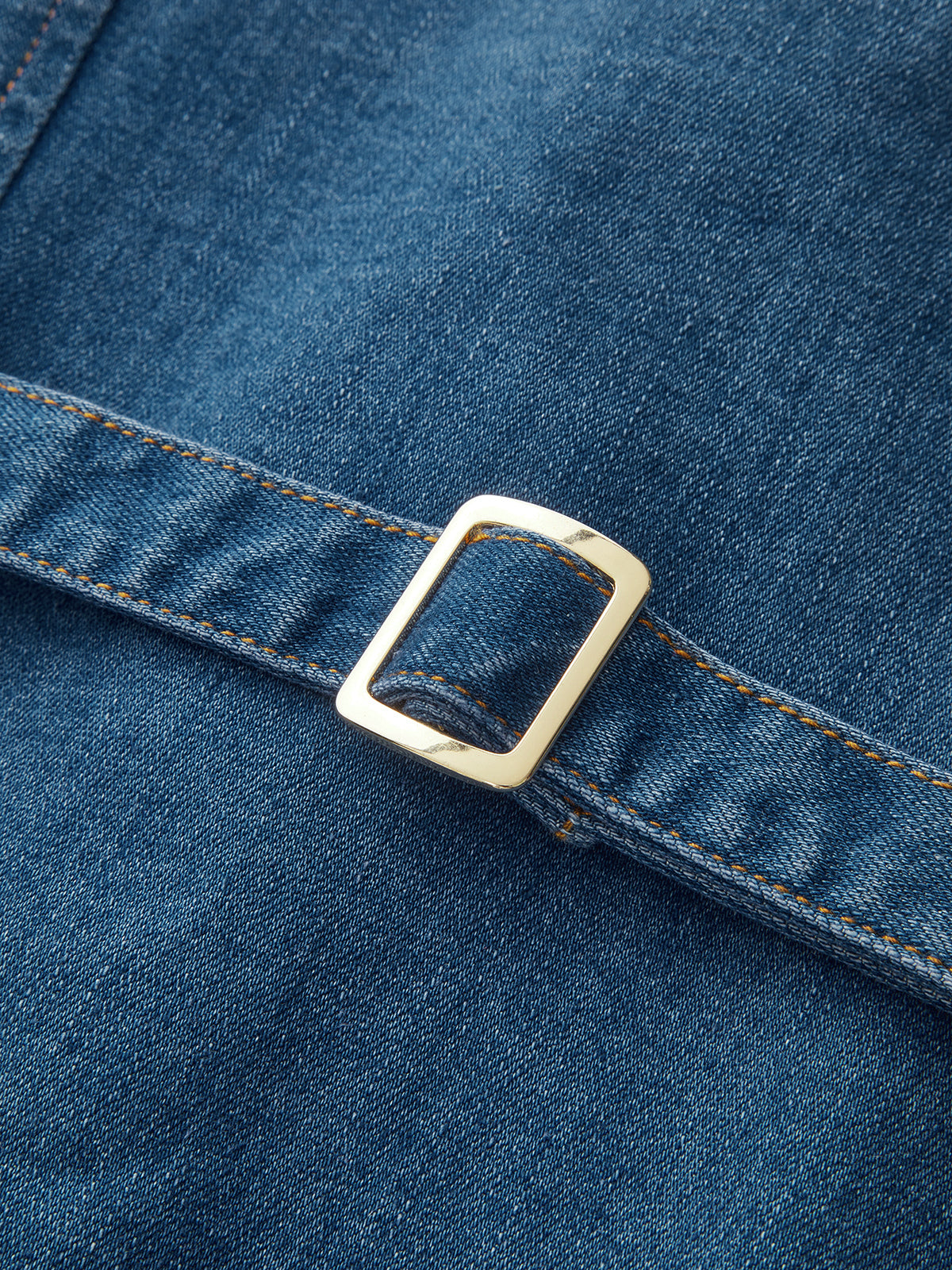 Denim Halter Yaka Önden Düğmeli Maxi Elbise