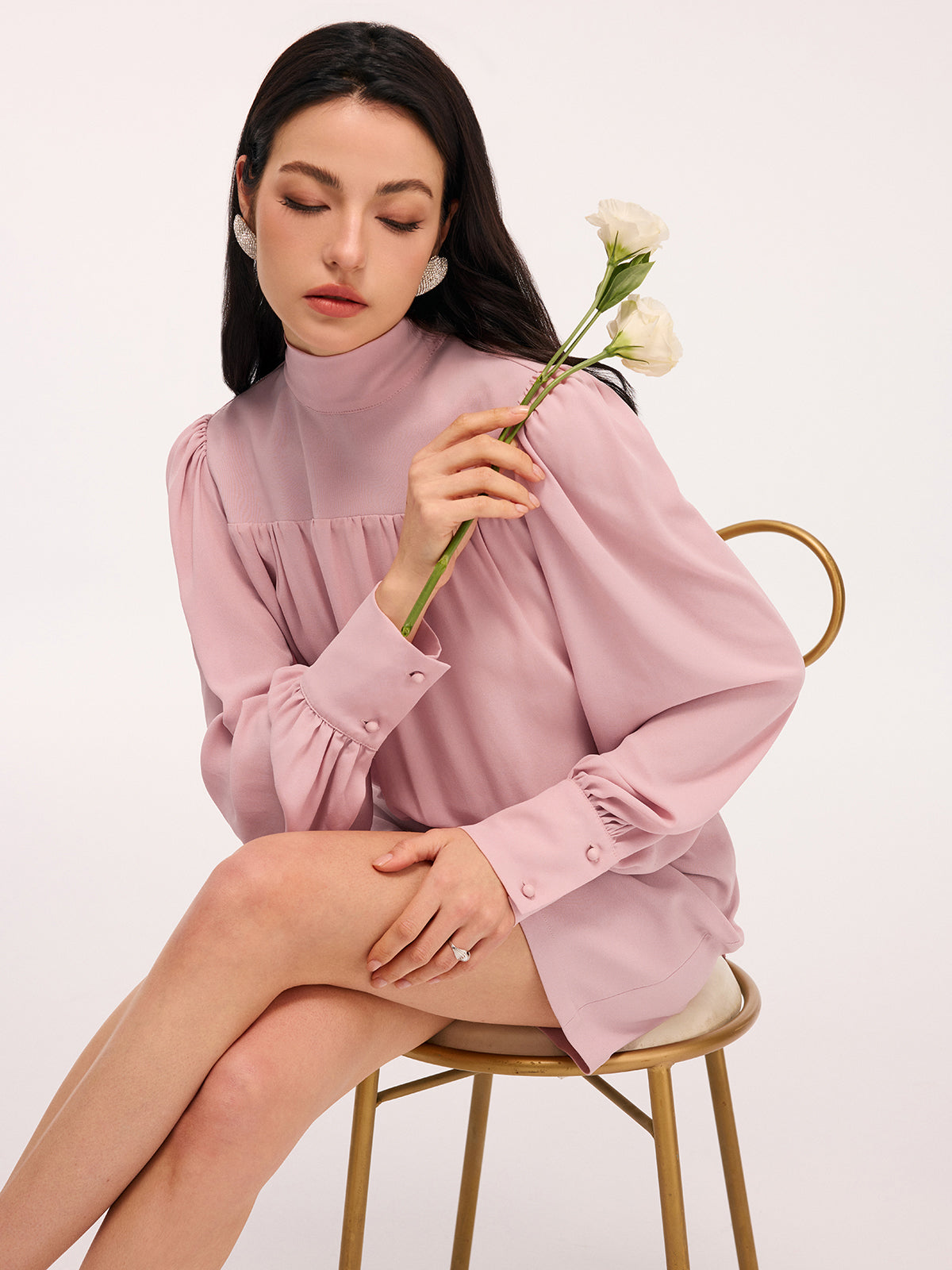 Sırt Fiyonk Detaylı Puff Kollu Blouson Elbise