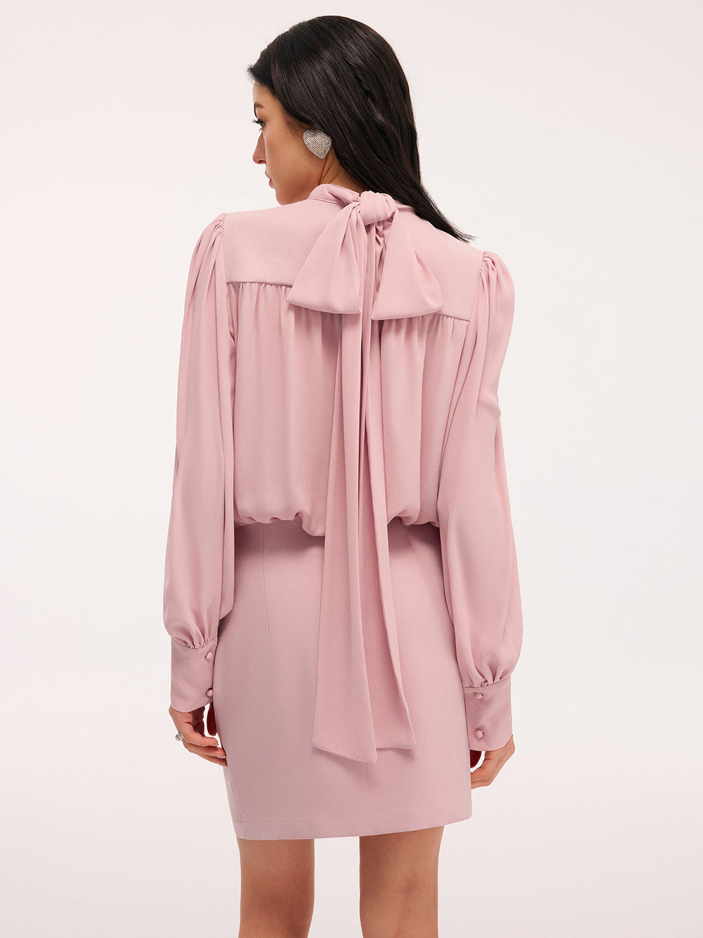 Sırt Fiyonk Detaylı Puff Kollu Blouson Elbise