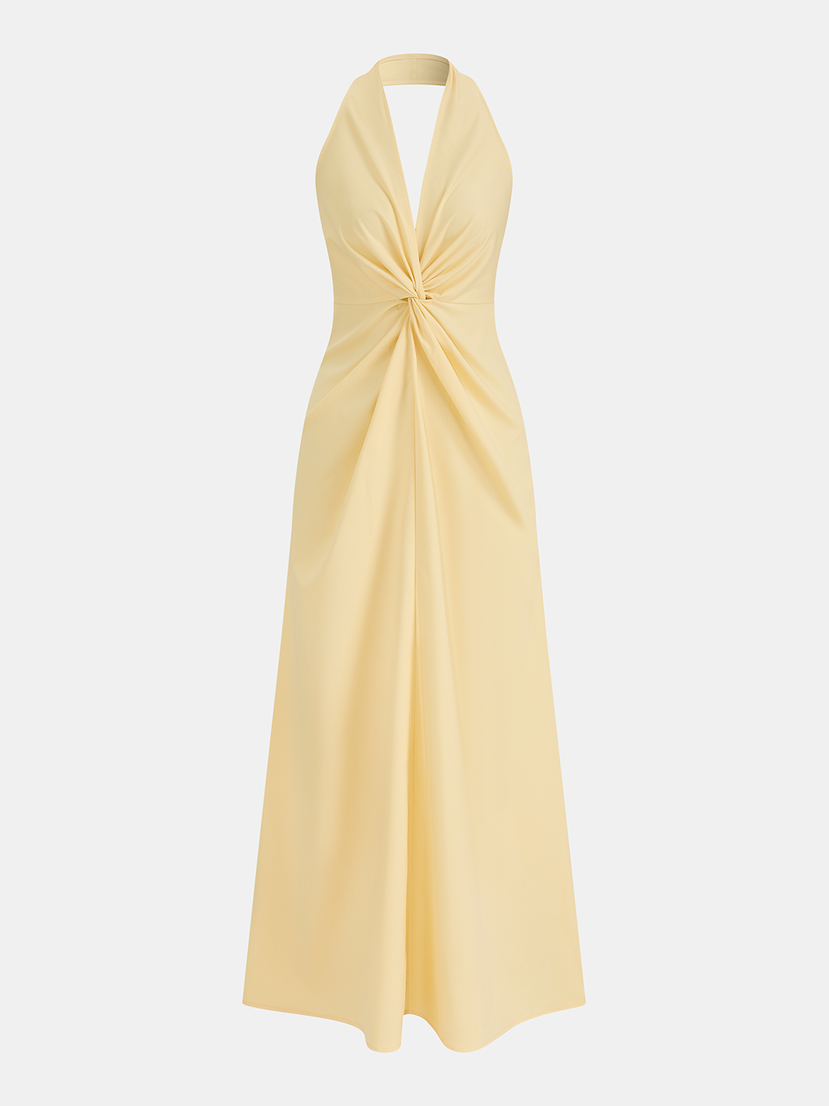 Halter Yaka Burgulu Bel Detaylı Maxi Elbise