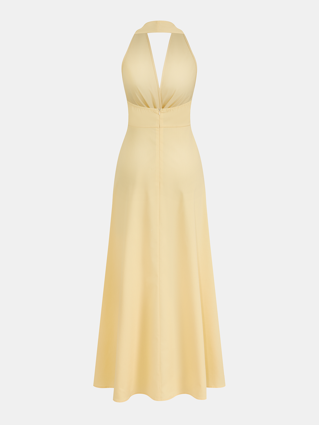 Halter Yaka Burgulu Bel Detaylı Maxi Elbise