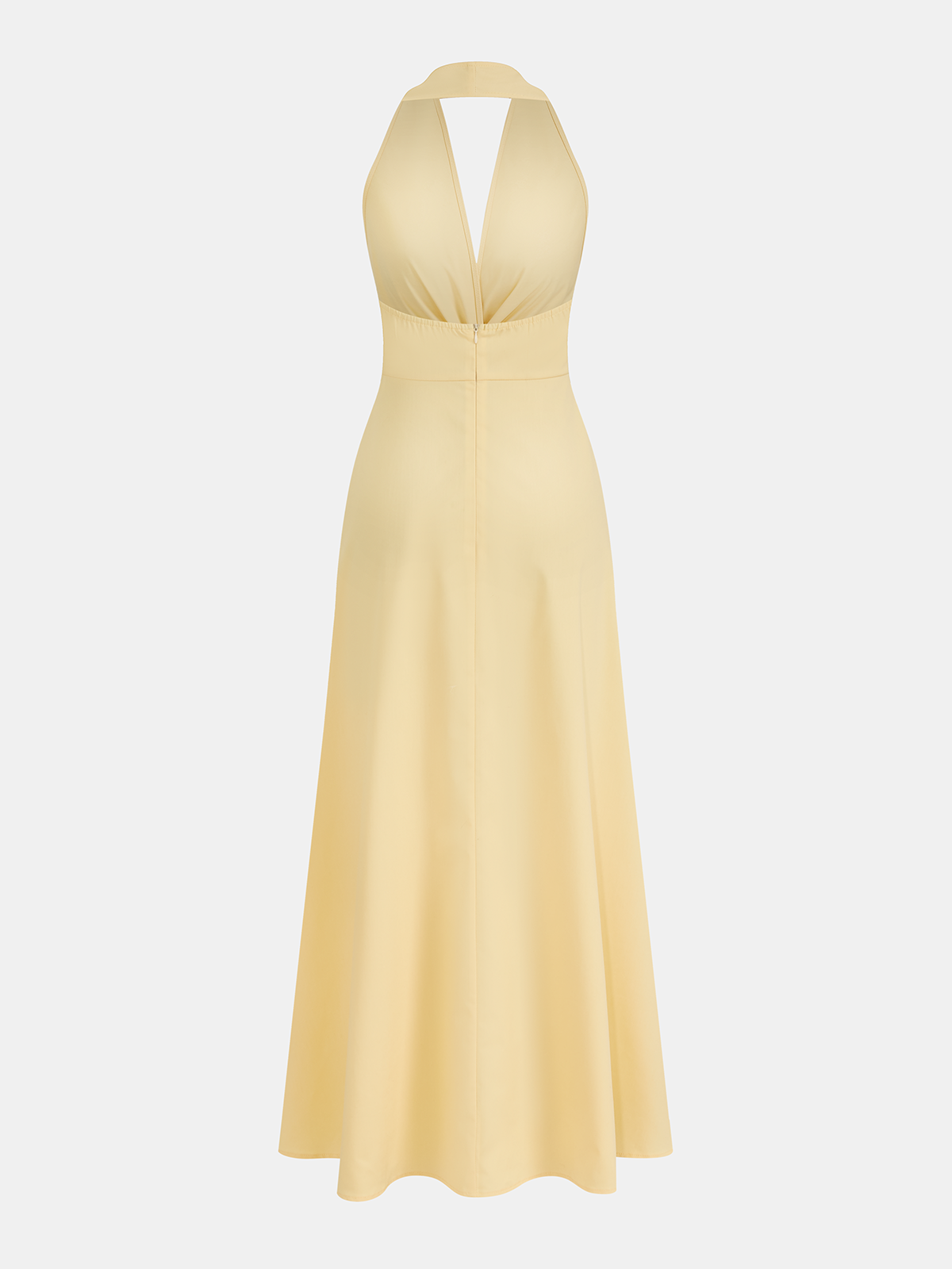 Halter Yaka Burgulu Bel Detaylı Maxi Elbise