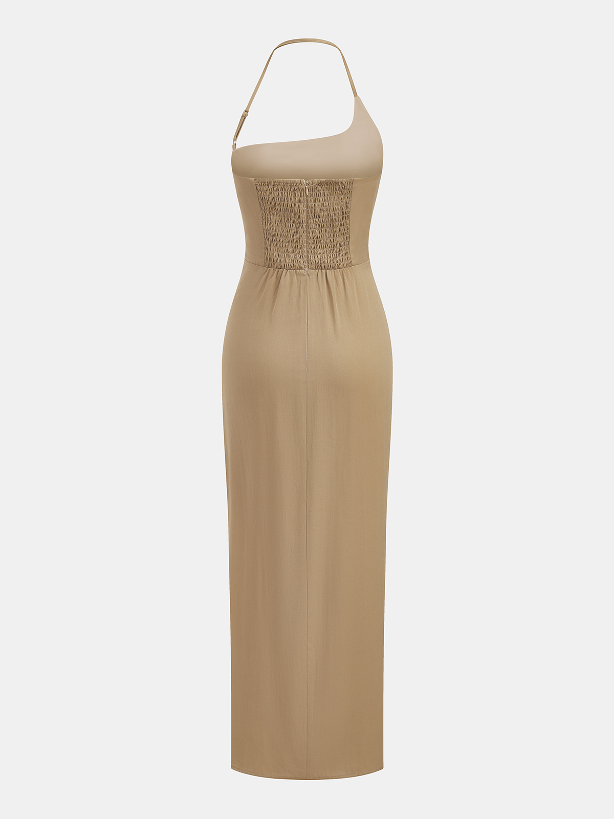 Halter Yaka Büzgülü Vücuda Oturan Maxi Elbise