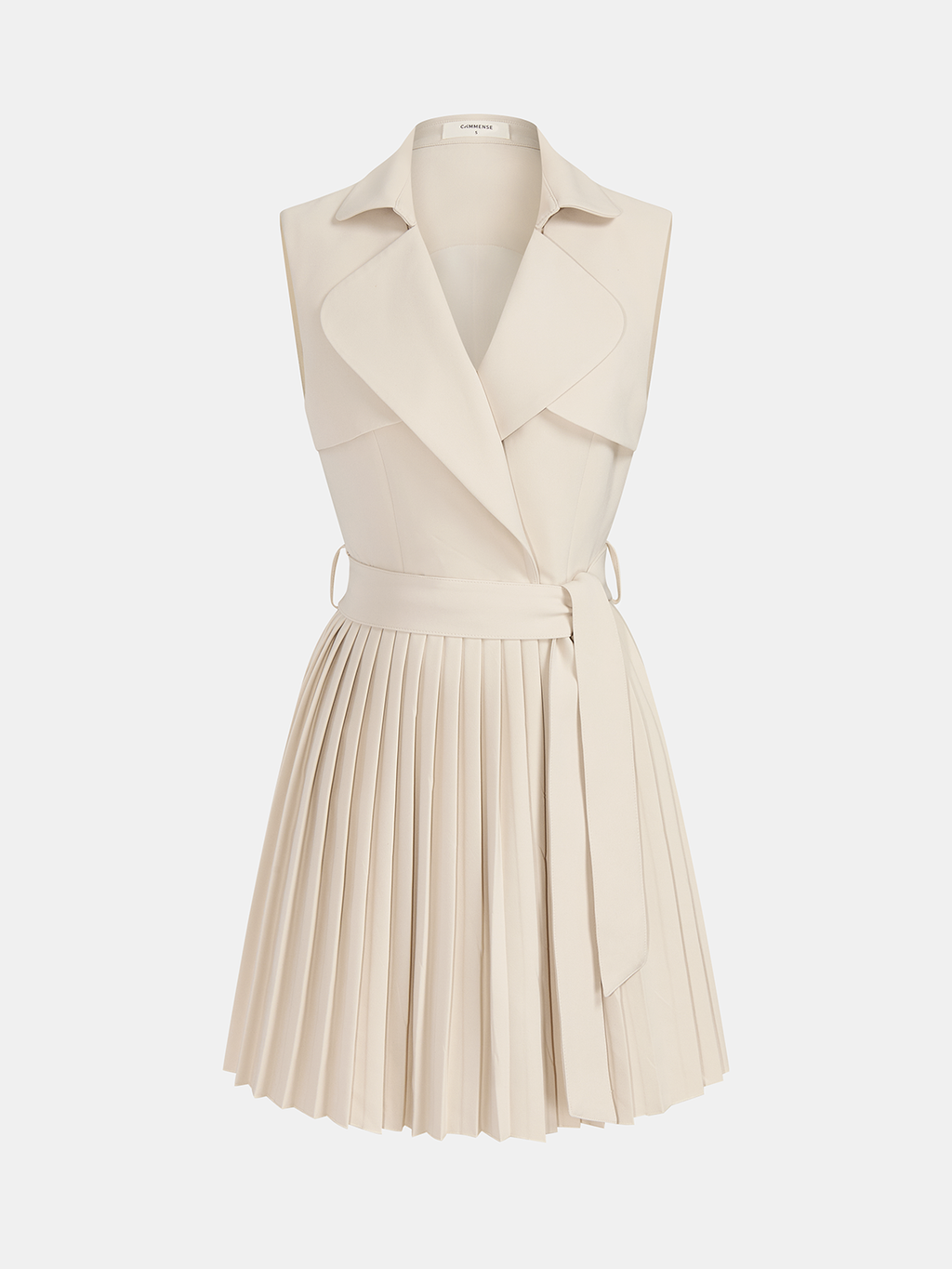 Kolsuz Lapel Kemerli Pileli Mini Elbise
