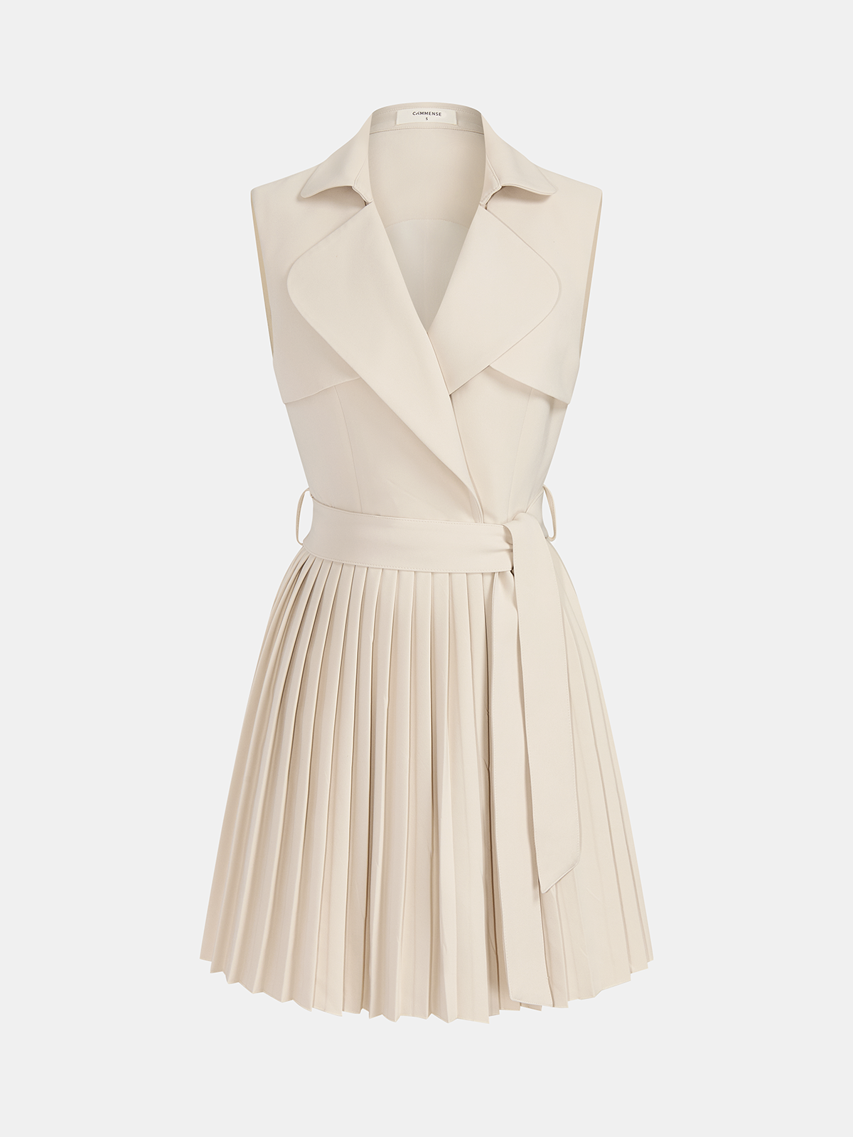 Kolsuz Lapel Kemerli Pileli Mini Elbise