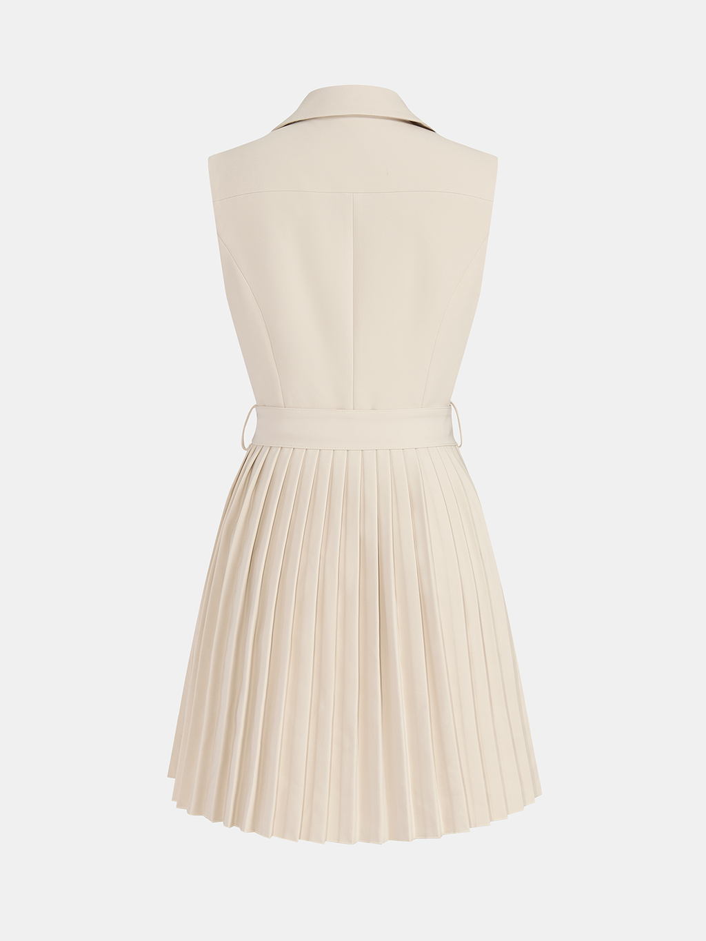 Kolsuz Lapel Kemerli Pileli Mini Elbise