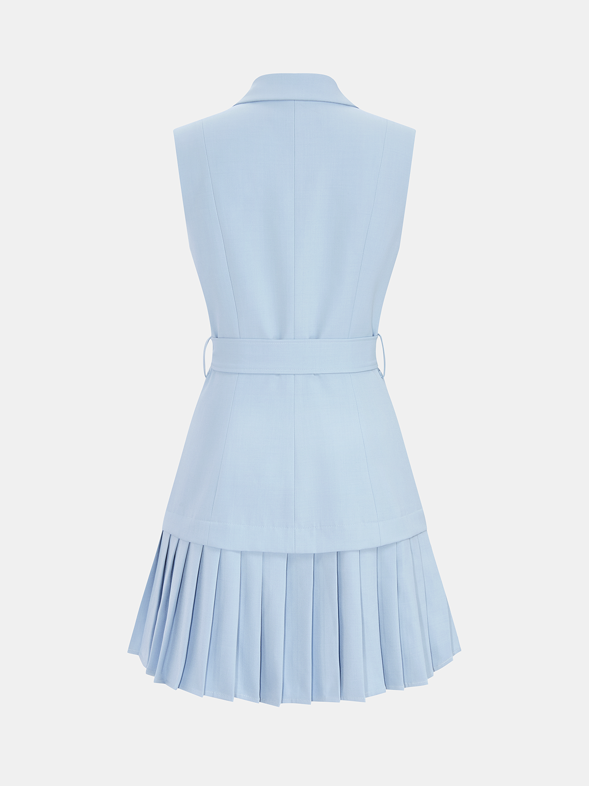 Kemerli Pileli Kolsuz Blazer Mini Elbise