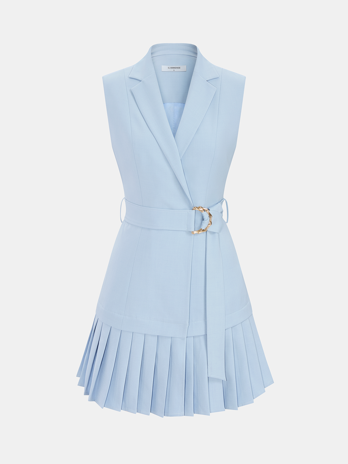 Kemerli Pileli Kolsuz Blazer Mini Elbise