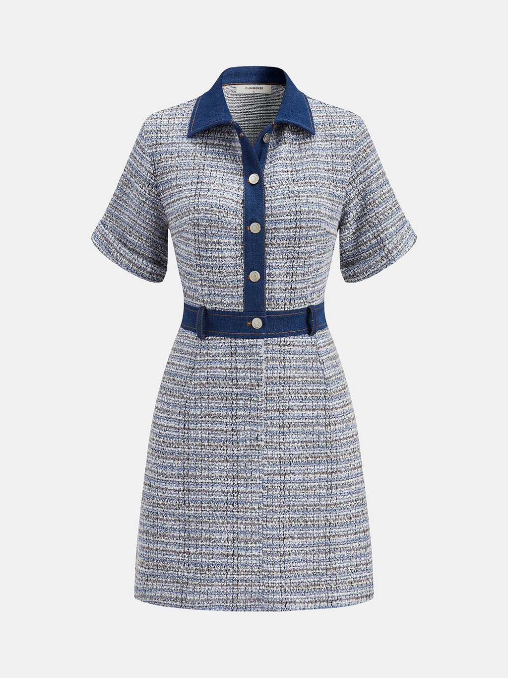 Denim Panelli Tüvit Mini Gömlek Elbise