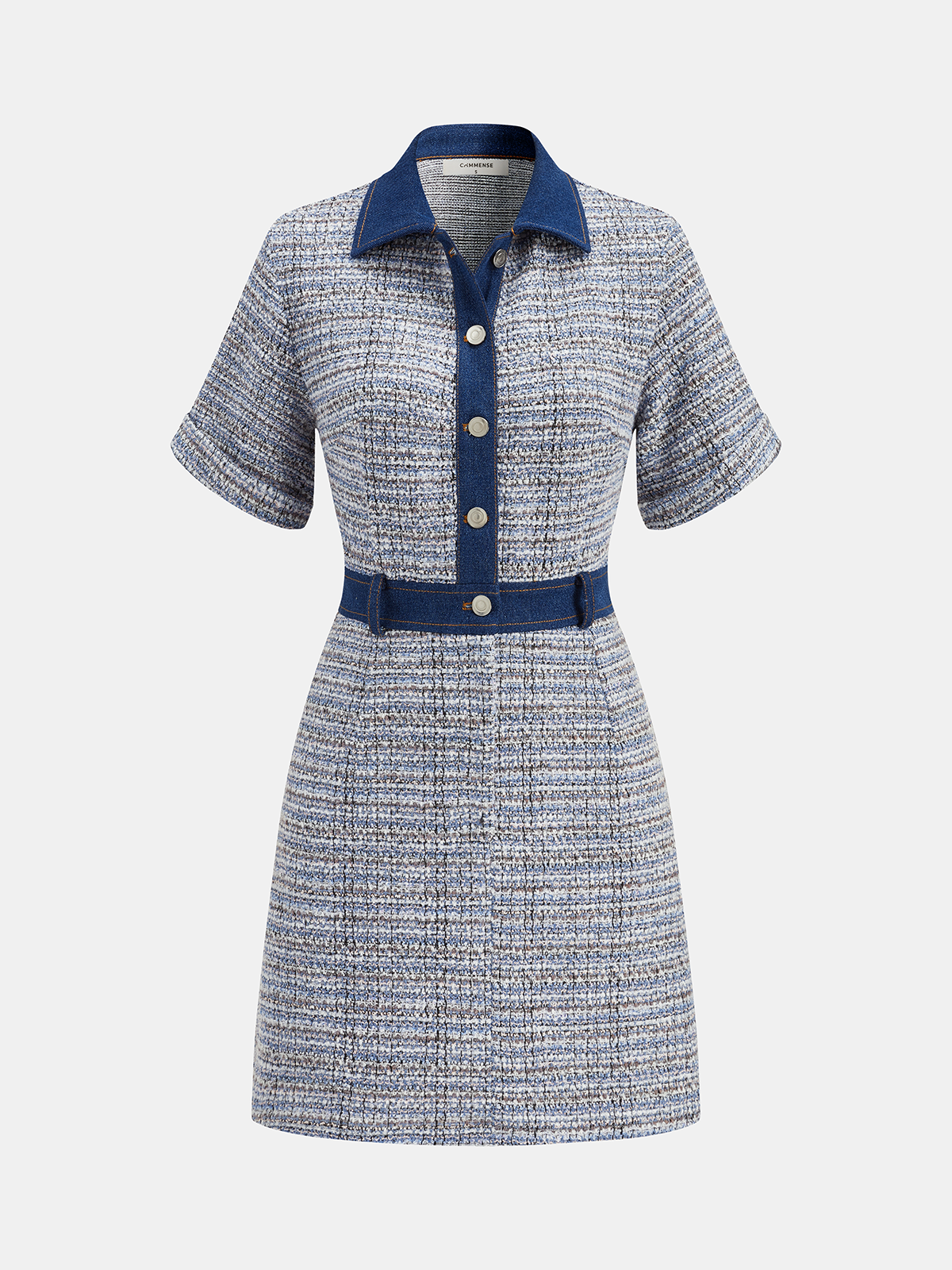 Denim Panelli Tüvit Mini Gömlek Elbise