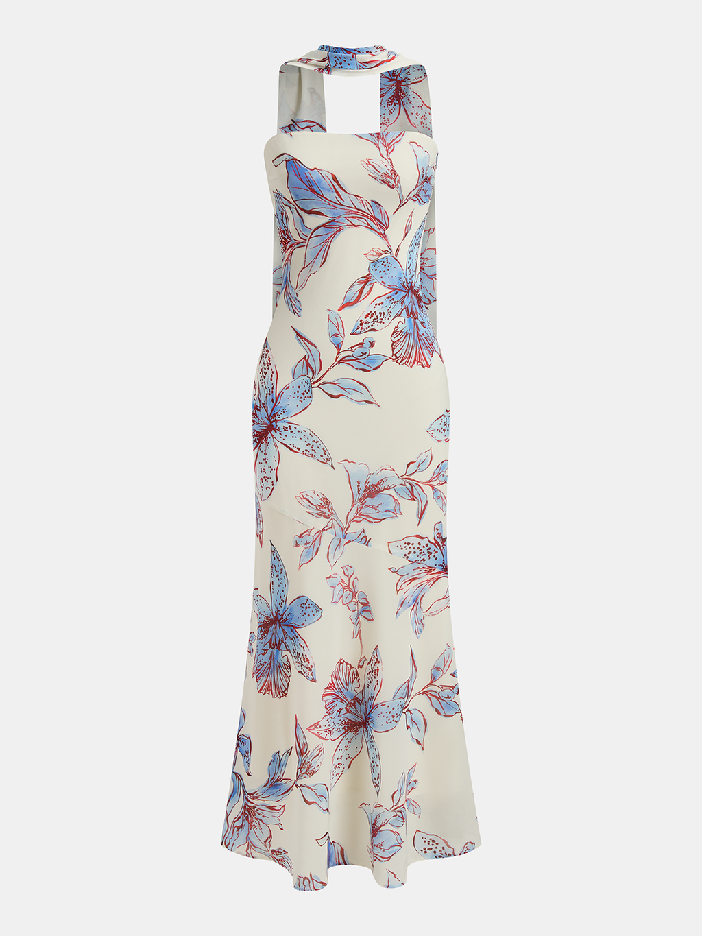 Çiçek Desenli Halter Yaka Maxi Elbise