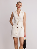 Blazer Yaka Kolsuz Kemerli Keten Mini Elbise