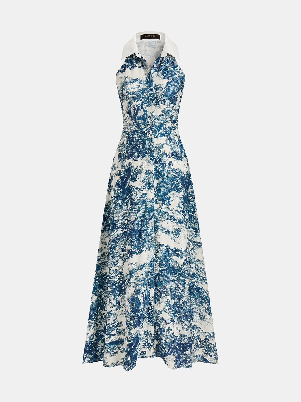 Toile Desenli Düğmeli Yakalı Maxi Elbise