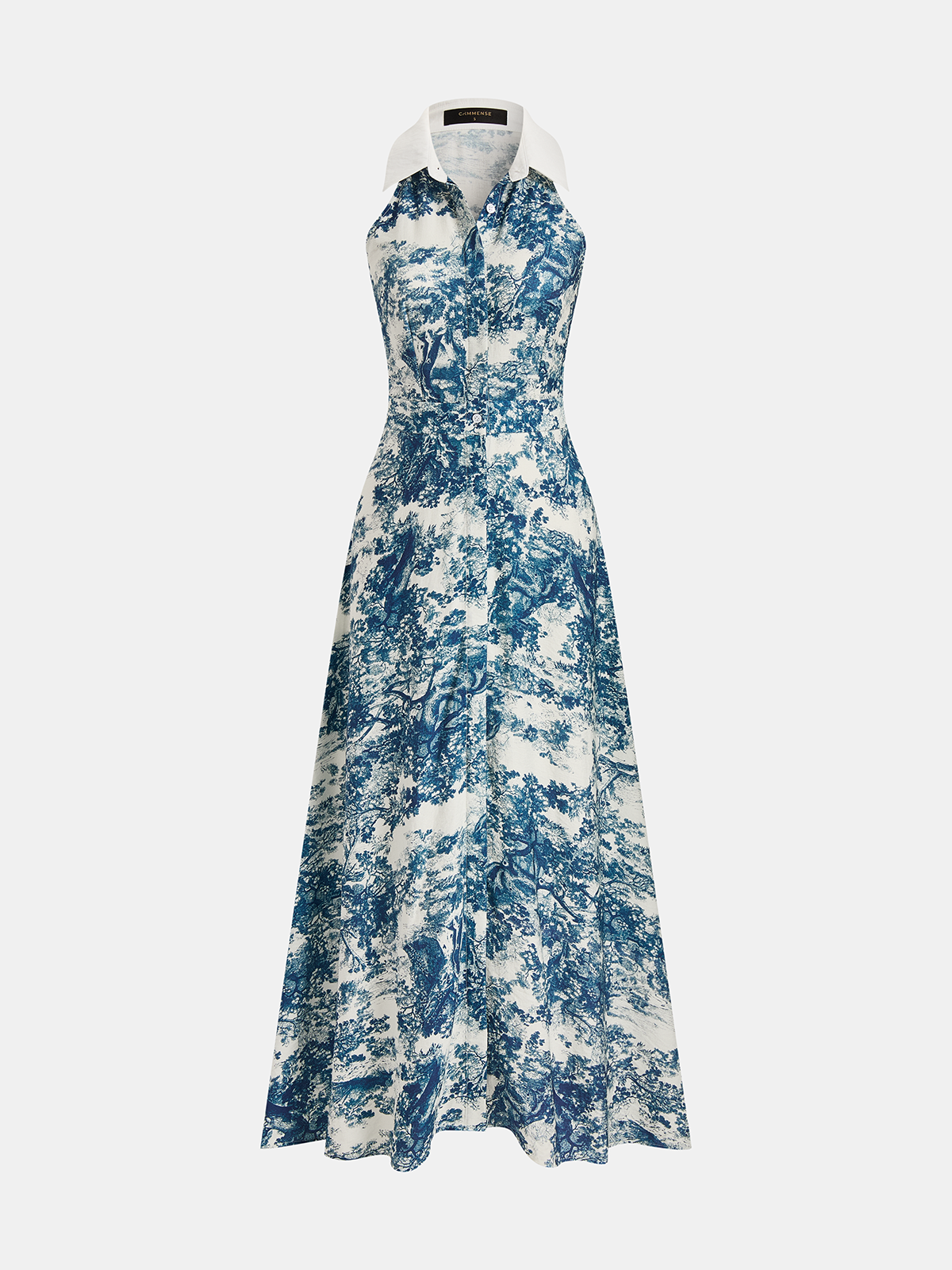 Toile Desenli Düğmeli Yakalı Maxi Elbise