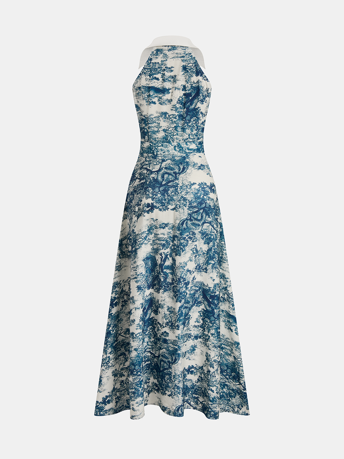 Toile Desenli Düğmeli Yakalı Maxi Elbise