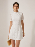 Cheongsam Stili Dantelli Kısa Kollu Elbise