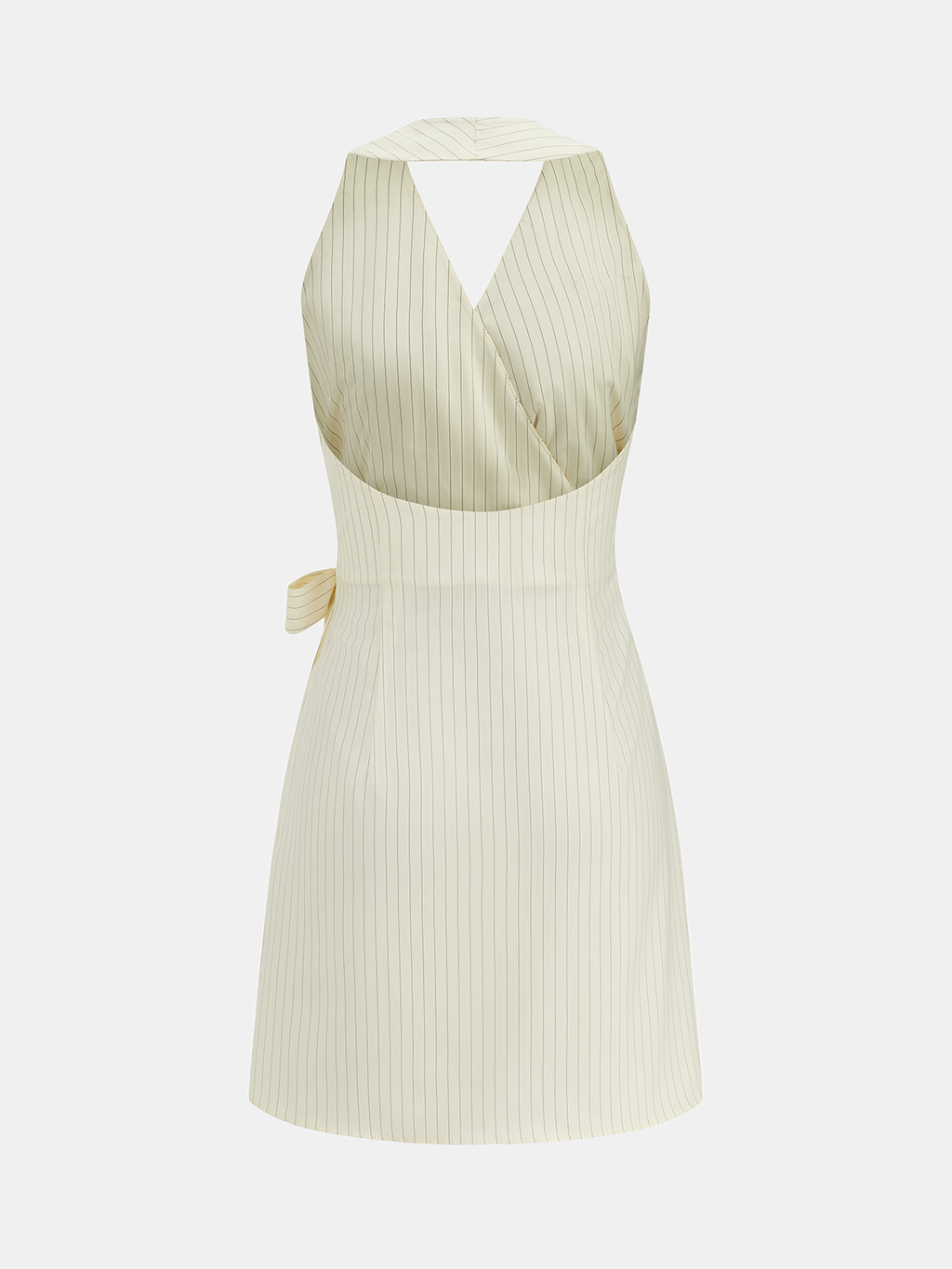 Çizgili Halter Yaka Anvelop Bağlamalı Mini Elbise