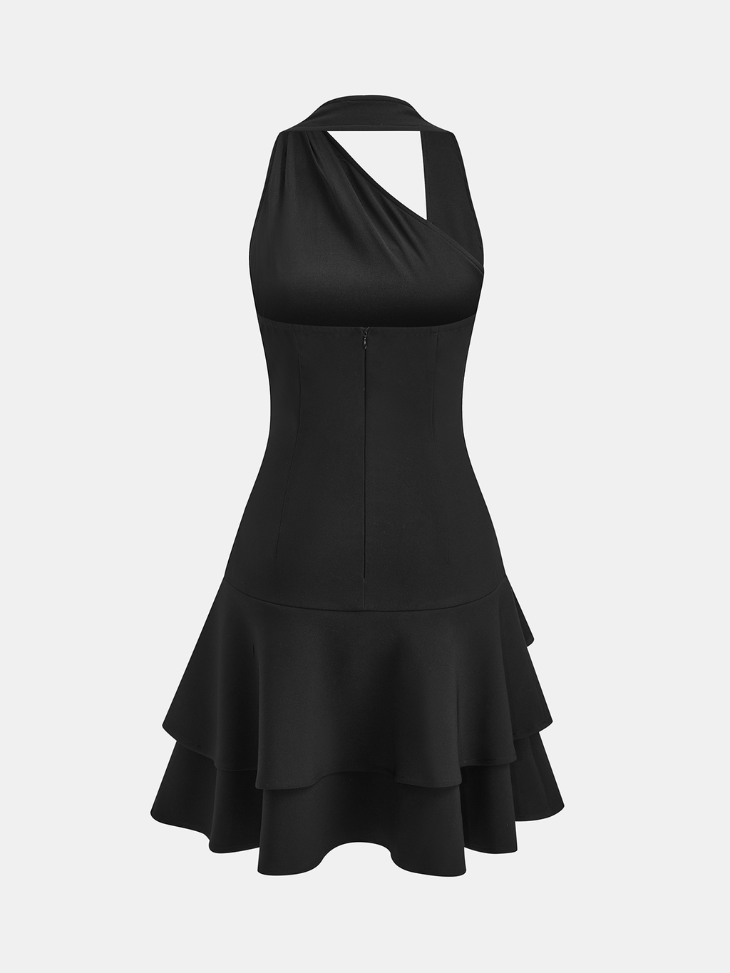 Halter Yaka Asimetrik Fırfırlı Mini Elbise