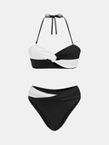 İki Renkli Önü Düğümlü Halter Yaka Bikini Seti