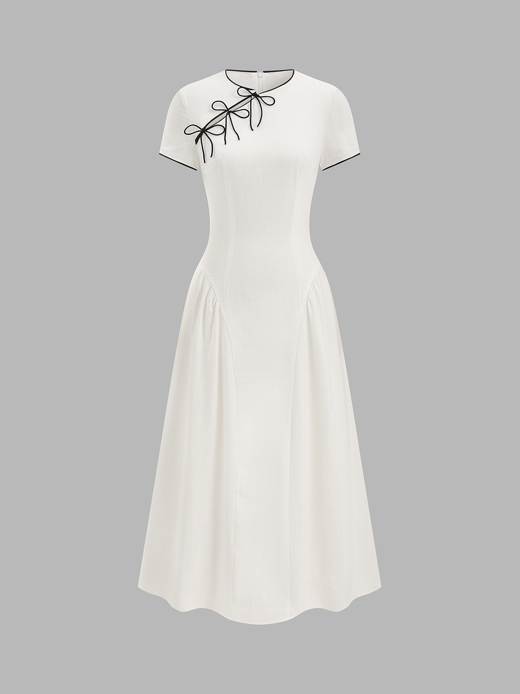 Fiyonk Detaylı Pamuklu Cheongsam Midi Elbise